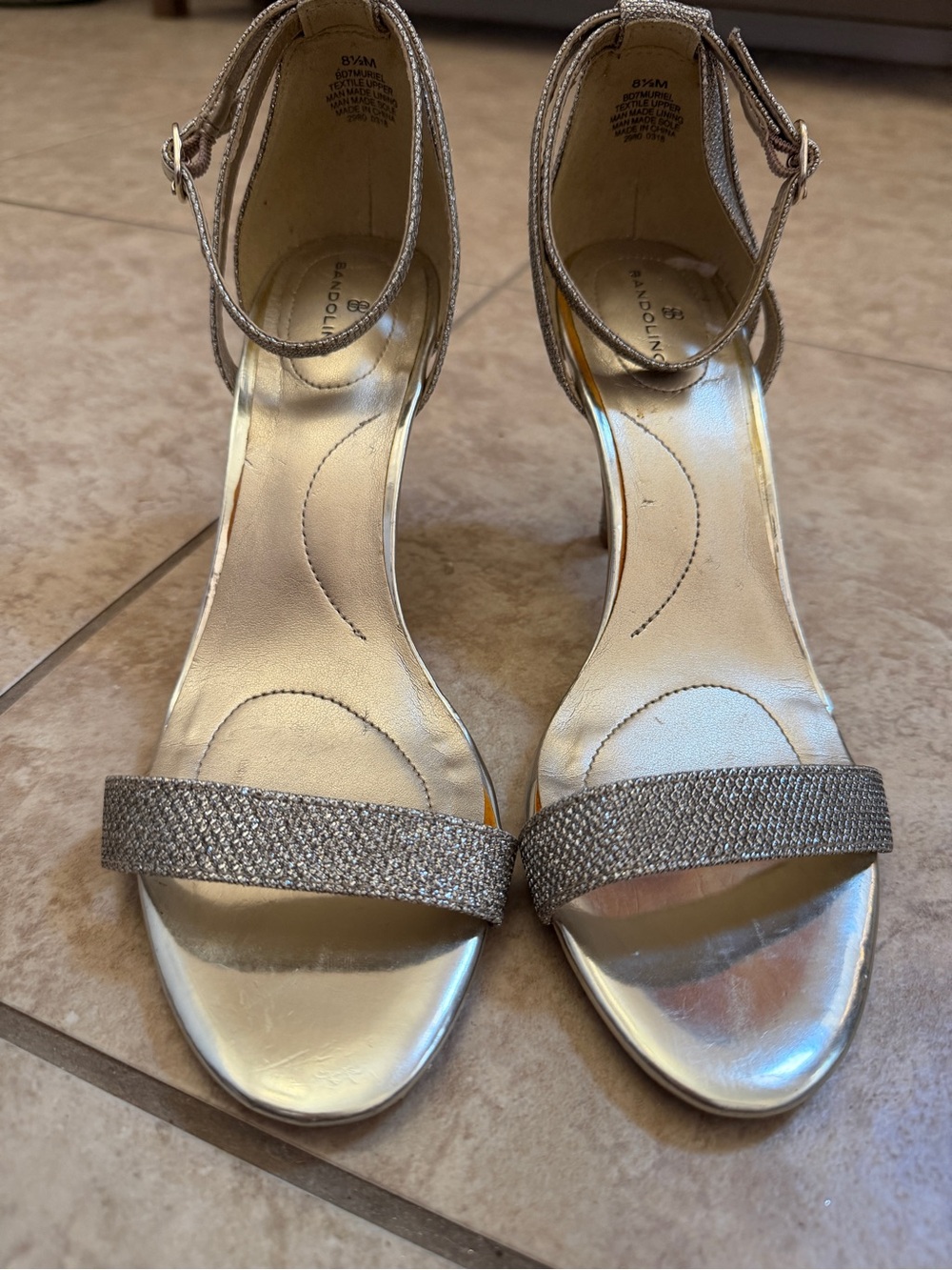 Bandolino Silver Glitter Ankle-Strap Heels size 8.5